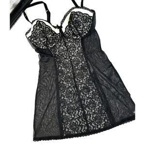 Victoria's Secret Chemise Slip Dress Lingerie Black White Lace Mesh